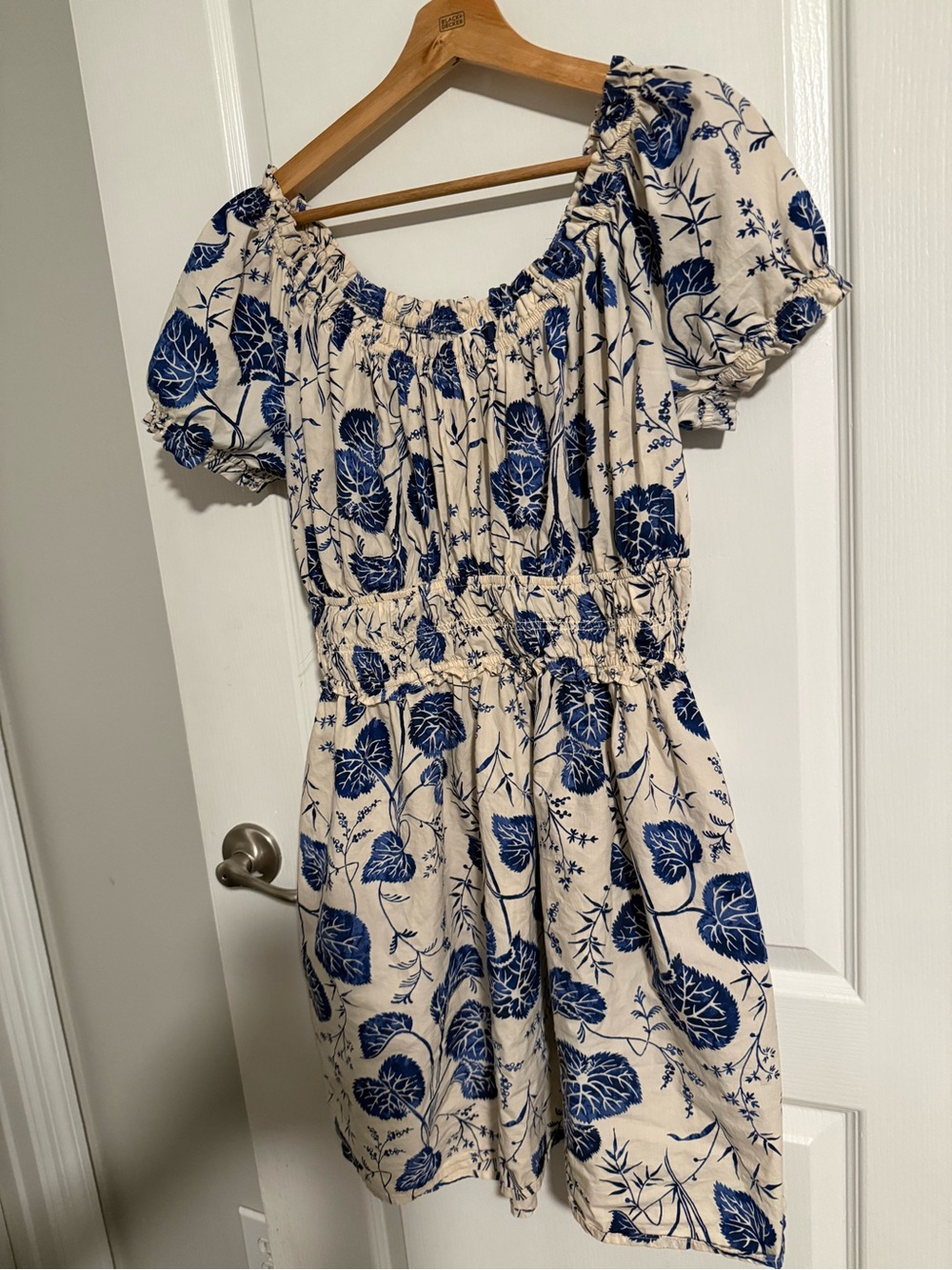 Floral Off-Shoulder dress in Cream and Navy